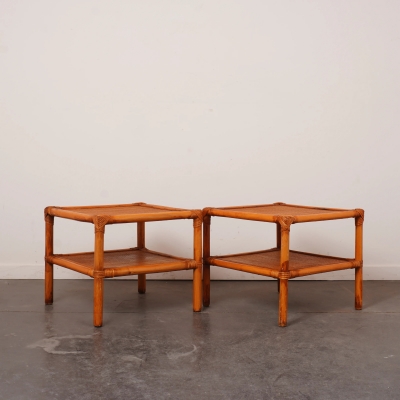 Paire tables basse/tables bouts de canap&eacute; en rotin vintage
