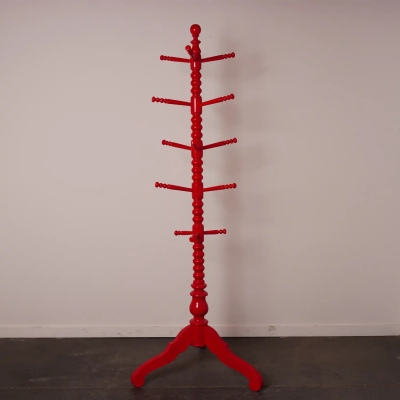 Porte sur pied manteau en bois tourné peint vintage