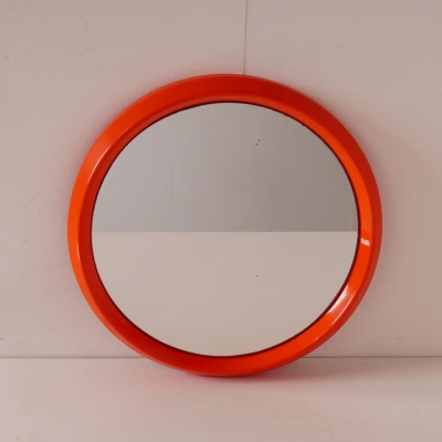 Miroir rond en plastique orange made in Italie vintage