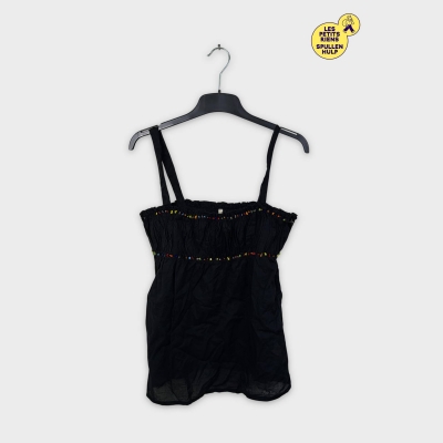 Top noir Pepe jeans à bretelles et détails colorés