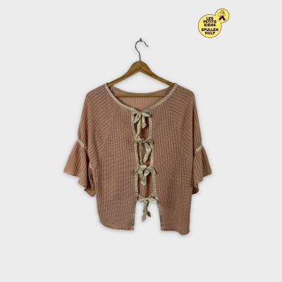 Cardigan rose manches évasées détails dorés M