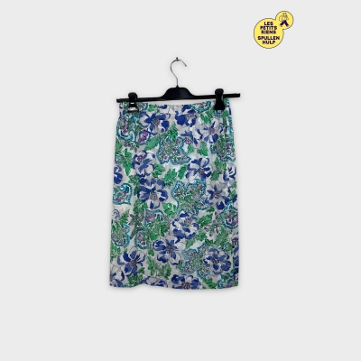 Jupe 🌸 Celena paris coton à fleurs bleues et vertes L 🌼