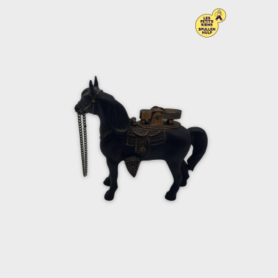 Briquet Figurine Cheval Noir Vintage avec Selle et Bride en Métal Doré 🐴