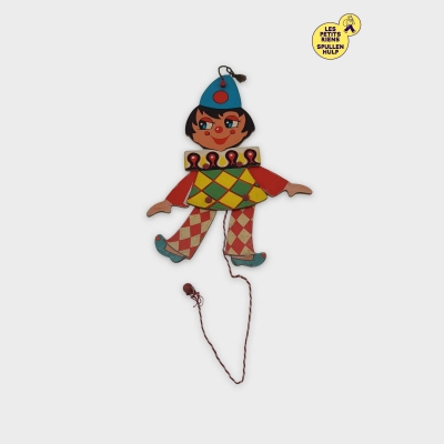 Marionnette Arlequin en Bois Vintage 🤡 Taille unique