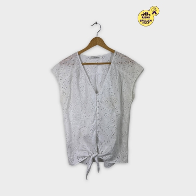 Blouse Promod blanche broderie anglaise manches courtes XL 🌼