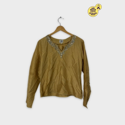 Chemisier doré Rue blanche S avec perles au col