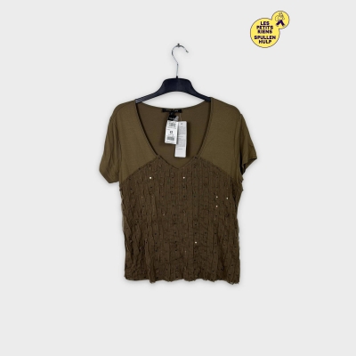 T-shirt kaki Betty barclay L avec sequins et empiècement texturé