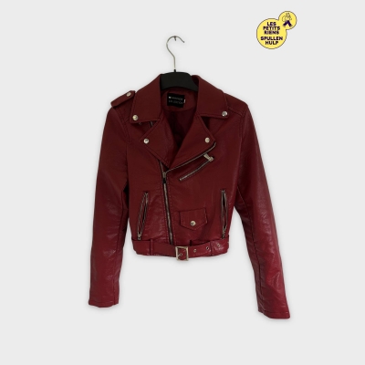 Veste Biker Simili Cuir Rouge Flamant Rose Collection L 