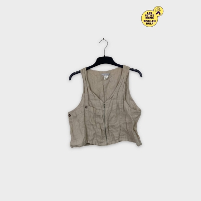 Top Sarah pacini en lin beige sans manches L 👚