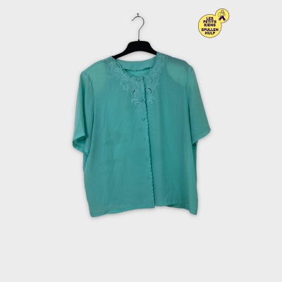 Chemisier turquoise vintage brodé manches courtes Autre
