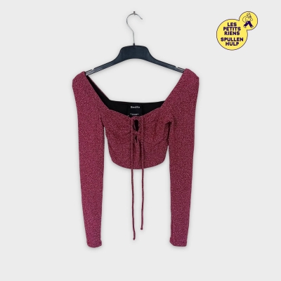 Top manches longues bordeaux Bershka XS à fils brillants