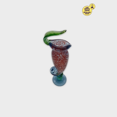Wistaria Vase en verre soufflé rouge moucheté et bleu déco originale