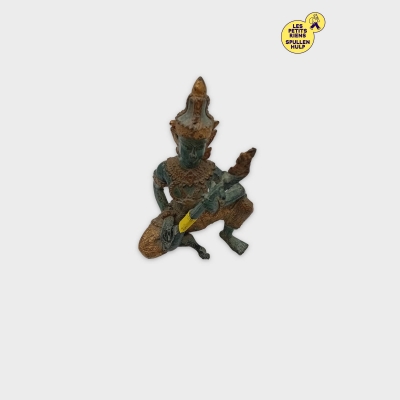 Figurine guerrier thaïlandais bronze et vert déco vintage