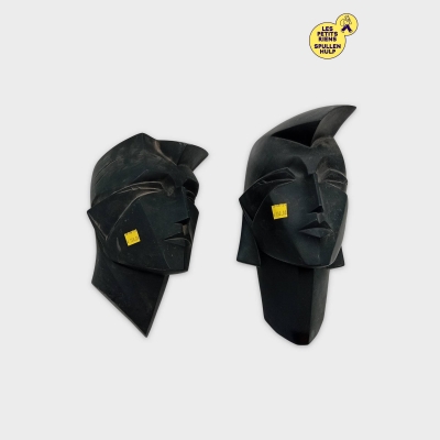 Lot de 2 sculptures murales visage noir déco originale