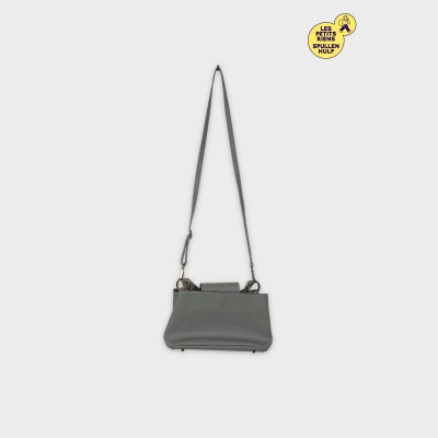 Sac à main cuir gris bandoulière amovible détails dorés