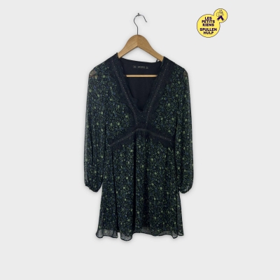 Robe Zara Basic fleurie noire et verte XS 🌿