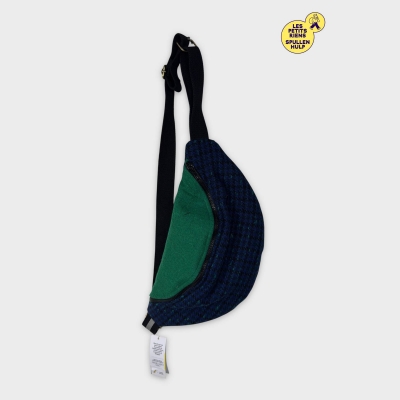 Sac Banane Label jaune Tissu Pied de Poule Bleu Vert 🟡