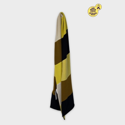 Écharpe Label jaune à rayures colorées, douce et upcyclée 🟡