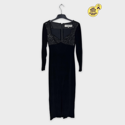 Robe longue noire velours dentelle sequins Azzaro Boutique Paris M 💛