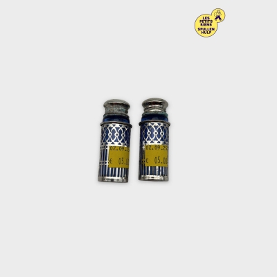 Lot de 2 Salières et Poivrières Bleues et Argentées Vintage