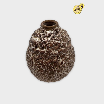 Vase céramique texturé vintage marron et blanc déco originale