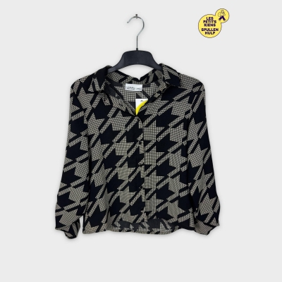 Chemisier pied-de-poule noir beige M Label jaune 💛
