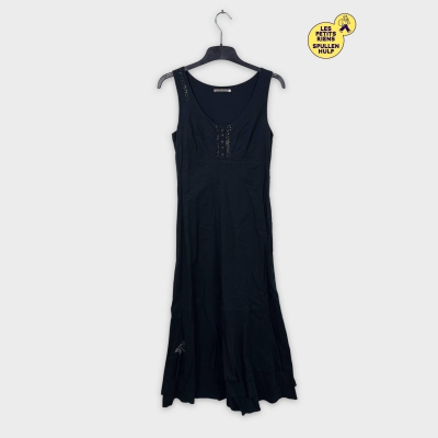 Robe vintage noire mi-longue détails boutons et strass XS Mais il est ou le soleil