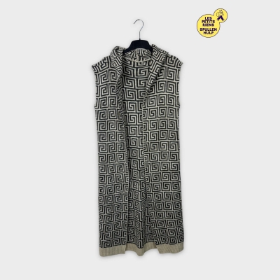 Gilet motif géométrique noir et écru, taille unique