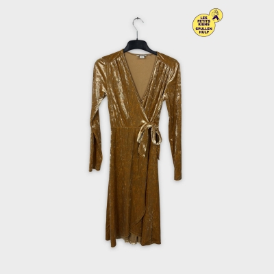 Robe dorée velours manches longues ceinture à nouer Monki XXS 💛