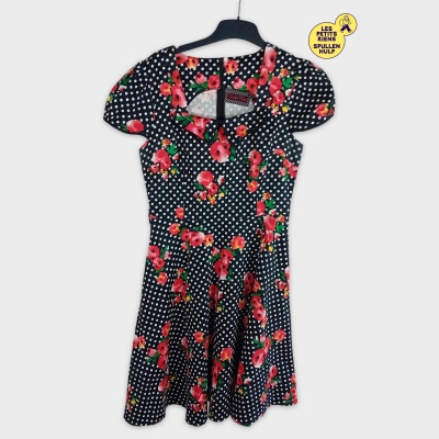 Robe Voodoo vixen Noire Pois Blancs et Fleurs Rouge L / 40 / 12