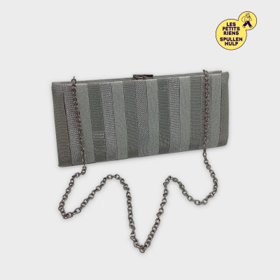 Menbur Pochette de soirée argentée à rayures avec chaîne amovible