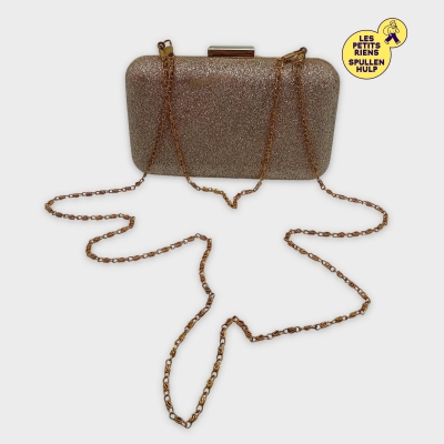 Pochette soirée rigide dorée paillettes chaîne amovible Taille unique