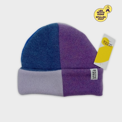 Bonnet color block doux et chaud upcyclé Label jaune Taille unique adulte 💛