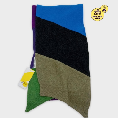 Écharpe longue double upcyclée en laine multicolore unique douce et chaude Label jaune 🧣