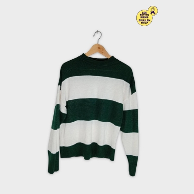 Pull H&m Divided Rayé Vert Et Blanc S (T3551)