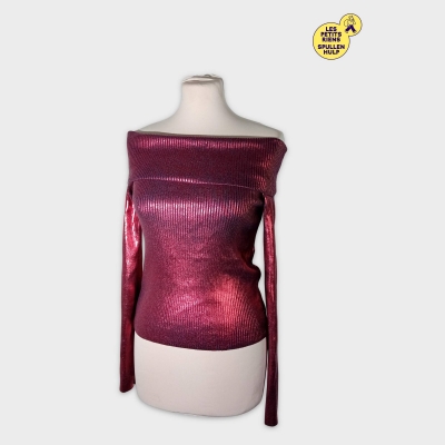 Top Côtelé Métallisé Zara M Bordeaux