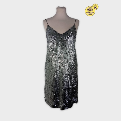 Robe Daphnea Argentée À Paillettes Fines Bretelles S