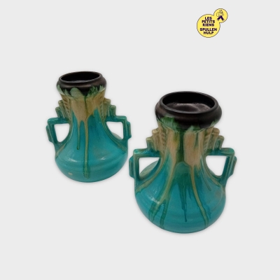 Ensemble De 2 Vases Décoratifs En Céramique Forme Originale Anses Stylisées