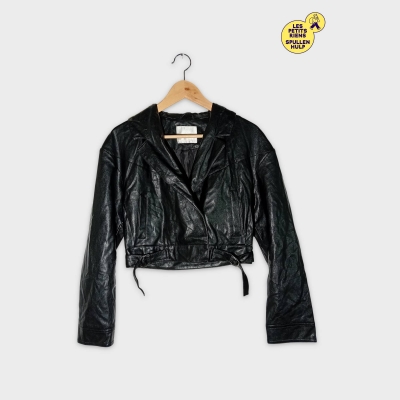 Veste Cuir Noire Motard Only Xs 34 Ceinture Rock Femme