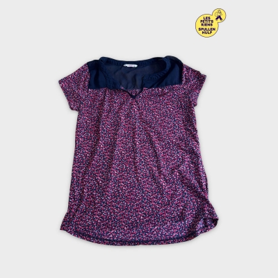 Blouse fleurie Camaieu bleu marine et rouge 🌸
