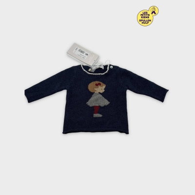 Pull buissonniere & Babies 3-6M bleu marine avec motif