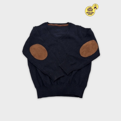 Pull BBS bassonier Babies 👶 bleu marine 9-12 mois avec coudières marron