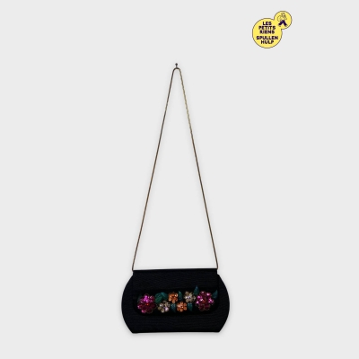 Pochette de soirée Dr diffusion noire à fleurs brodées