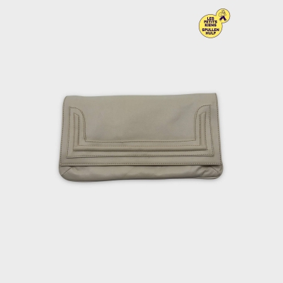 Pochette cuir beige avec fermeture éclair intérieure