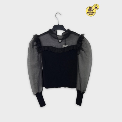 Chemisier noir Dilvin manches bouffantes tulle volants M 38