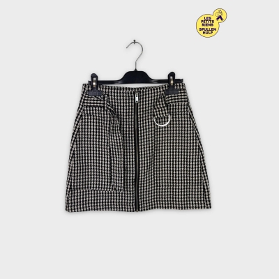 Mini-jupe Stradivarius pied-de-poule noir/blanc XS 34 💛