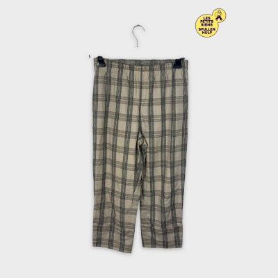 Zara Pantalon à carreaux beige et gris M - Coupe droite, taille élastique