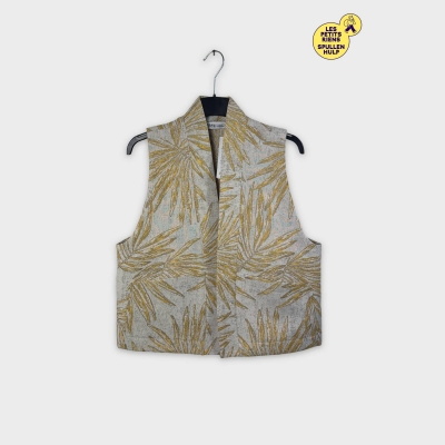 Top sans manches Label jaune 🌿 motif feuilles dorées et grises
