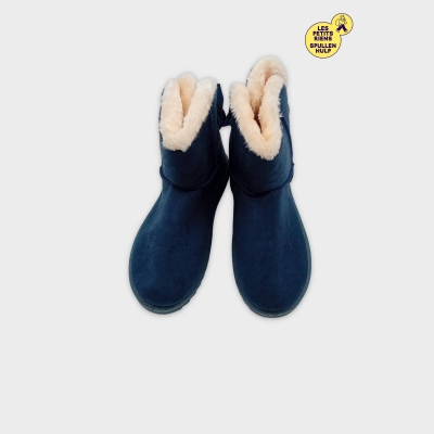 Bottines bleues type Ugg style cosy avec noeuds décoratifs