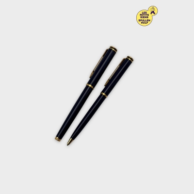 Lot de 2 stylos Waterman bleu marine et doré plume et bille